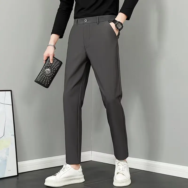 2024 Spring Summer Men Suit Pants Fashion Casual Business Pants Men Slim Fit Ankle Length Office Trousers Men Dress Pants