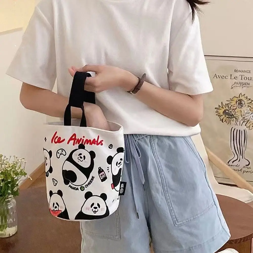 

Letter Printing Canvas Panda Bucket Handbag Cartoon Lunch Bag Ins Korean Style Casual Student Tote Bag