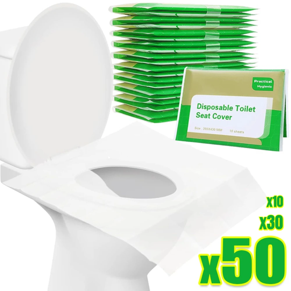 Tampa do assento sanitário descartável, portátil, viagem, camping, hotel, banheiro, degradável, impermeável, esteira, acessórios, 50, 30, 10pcs