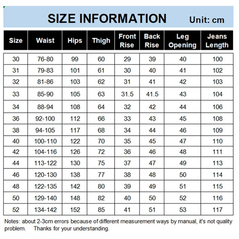 Men jeans Classic Stretch Oversized Plus Size Big Denim Loose Elastic 44 46 48 50 52 High Waisted Long Work Trousers