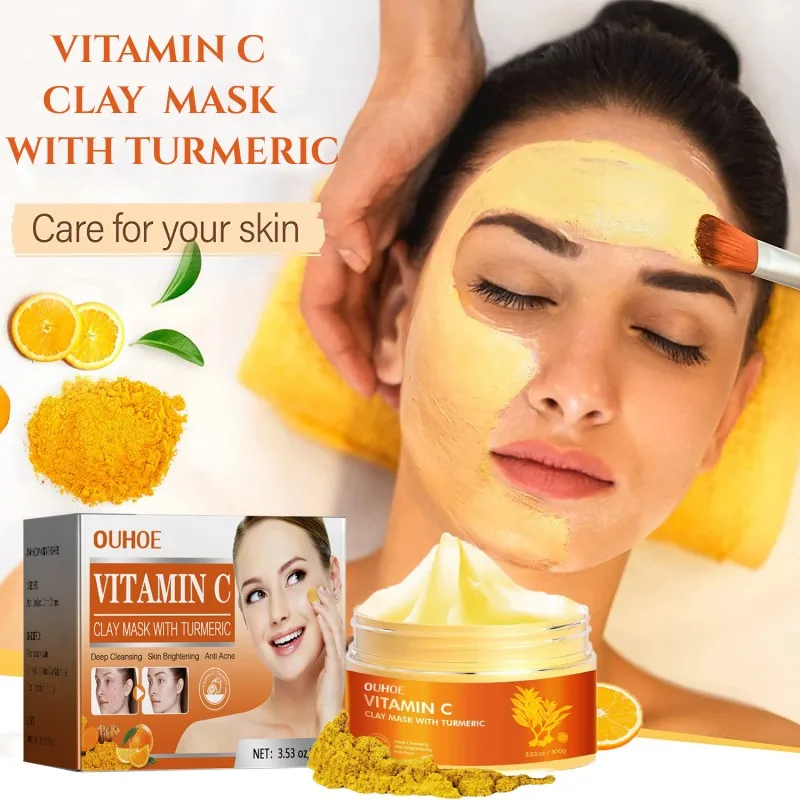 

Turmeric Vitamin C Clay Face Mask Cleansing Skin Care Improve Blackheads Acne Dark Spots Facial Mask Control Oil Shrink Pores