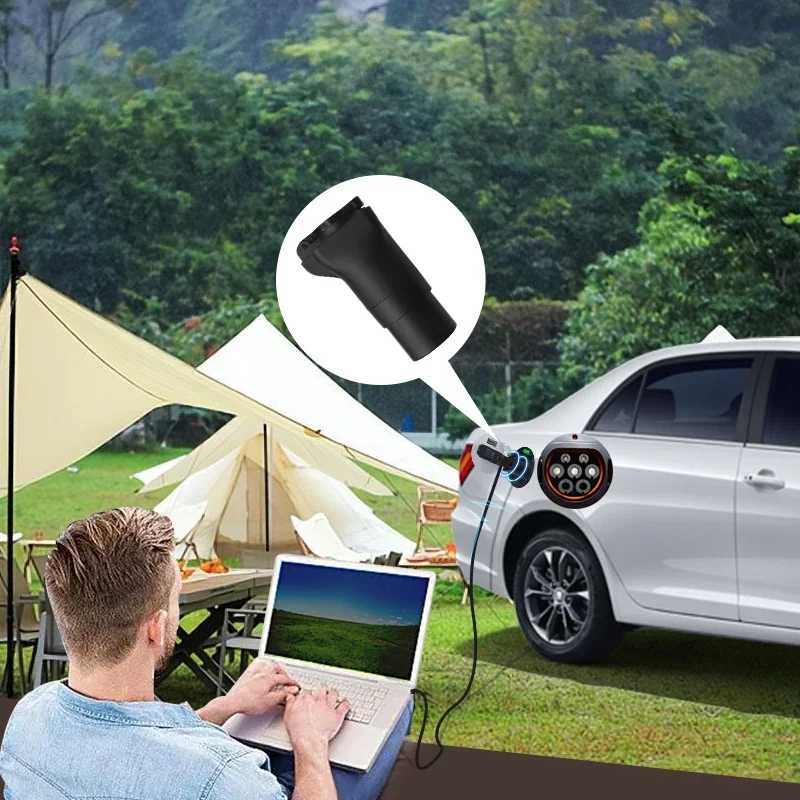 Electric Car Side Discharge Plug EV GBT 16A Charger adapter with EU Socket Outdoor Power Stationneed car supports V2L