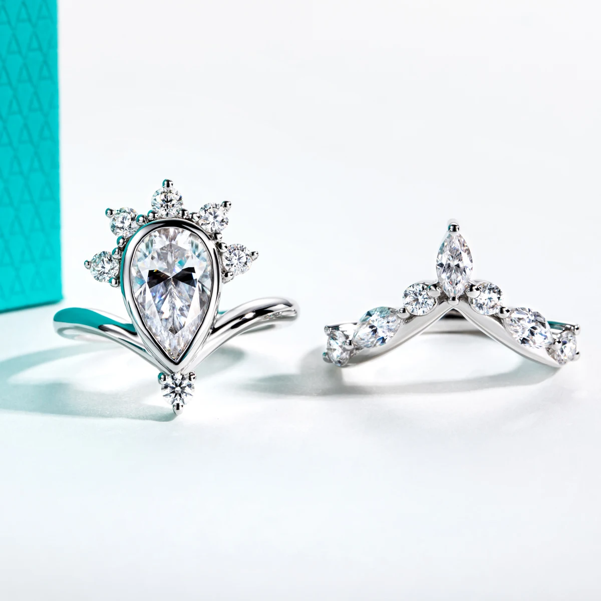 AnuJewel 3ct 배 컷 D 컬러 Moissanite 신부 반지 세트 실버 웨딩 밴드 크라운 기념일 보석 선물