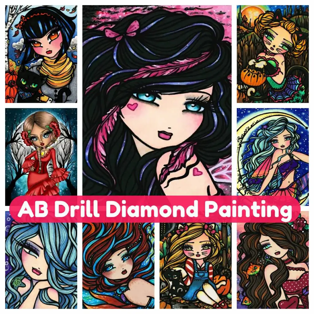 

AB Diamond Painting Mosaic 5D Kit DIY Art Long Hair Girl Full Drill Embroidery Handmade Rhinestones Gift for Kids New 2024