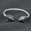 Men Stainless Steel Viking Wolf Geri and Freki Bear Paw Head Bangle amulet Bracelets for Male Gift 5