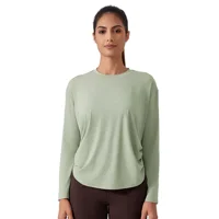 Lemon Breathable Quick-drying Yoga Tops Drawstring Pleated TEE Loose Comfortable Round Neck Outdoor Sports Long-sleeved Shirt 2