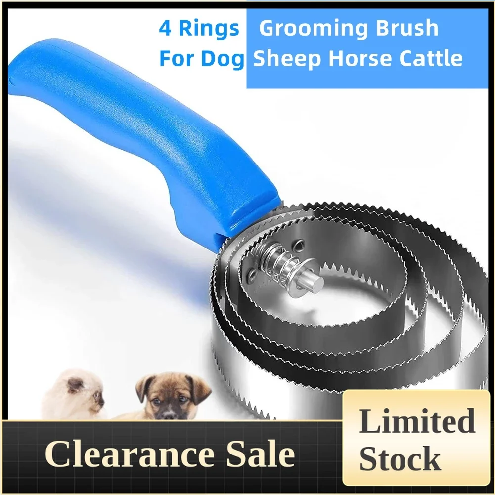 

4 Rings Reversible Stainless Steel Dog Horse Comb Pet Grooming Tool Dogs Grooming Brush 2-Sided Undercoat Rake for Dogs Cats