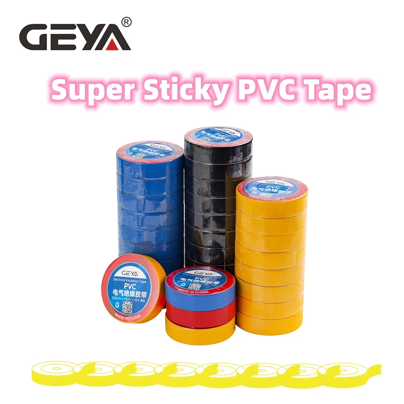 GEYA 10M PVC Waterproof Self-adhesive Tape Flame Retardant Electrical Insulation Tapes  Electrician Tape Black Red Blue Yellow