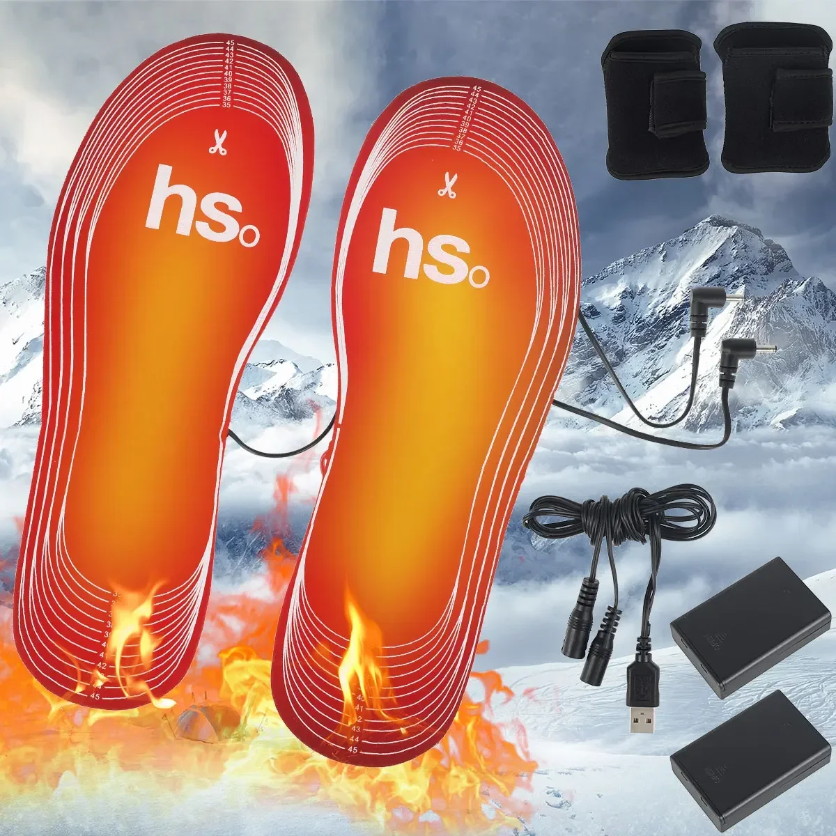 USB Heating Insole 3.7V or 4.5V with Battery Box Lithium Battery Heating Insole Winter Outdoor