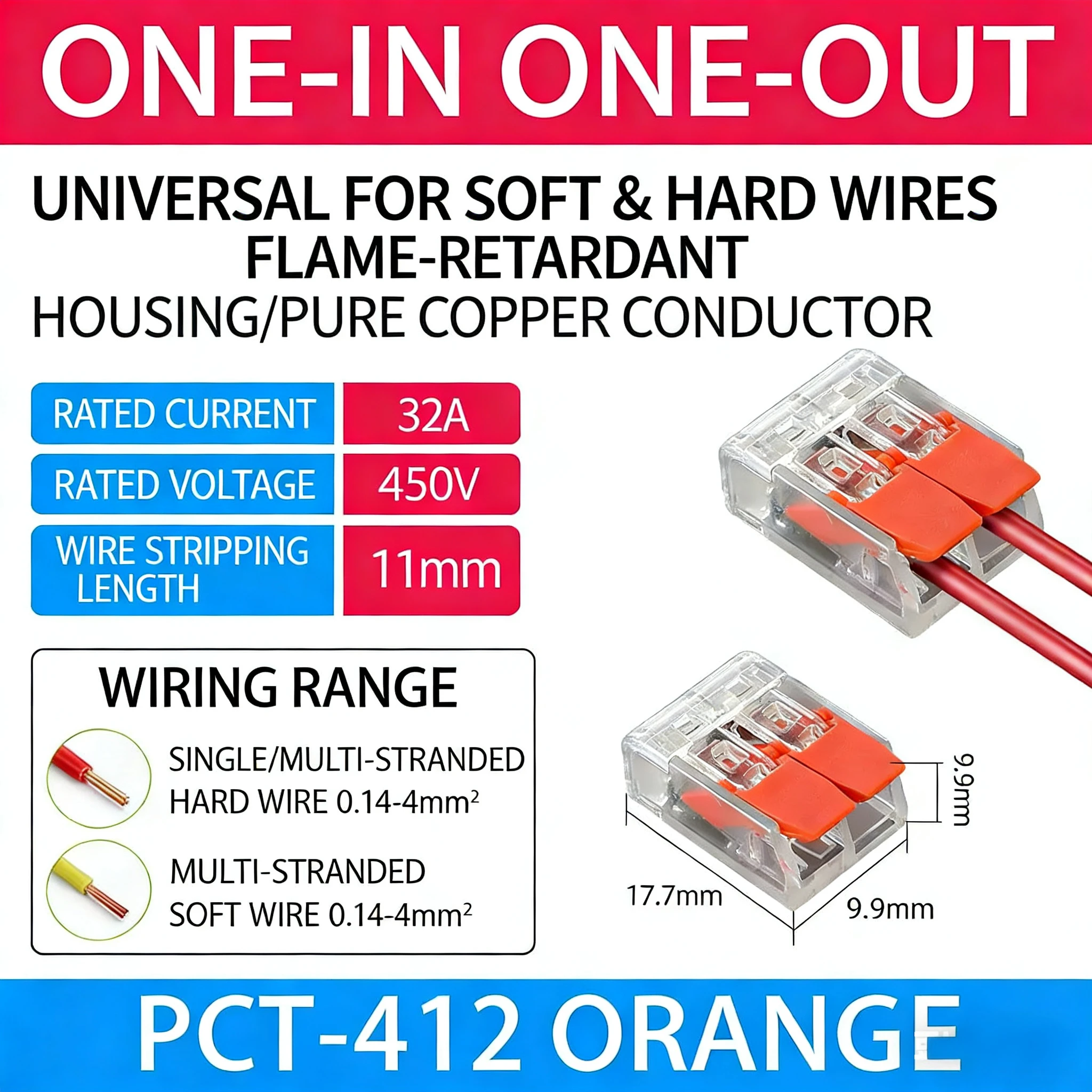 เทอร์มินัลปลั๊กอินรวดเร็วแบบยูนิเวอร์แซลสีส้ม 2/3/4/5 พอร์ต, คอนเนคเตอร์อุปกรณ์ไฟฟ้า, เทอร์มินัลคอนเนคเตอร์สายไฟ 250V/32A คอนเนคเตอร์สายไฟรวดเร็ว อุปกรณ์เสริมไฟฟ้าอุตสาหกรรม เทอร์มินัลไม่ต้องใช้เครื่องมือ อะไหล่เชื่อมต 1