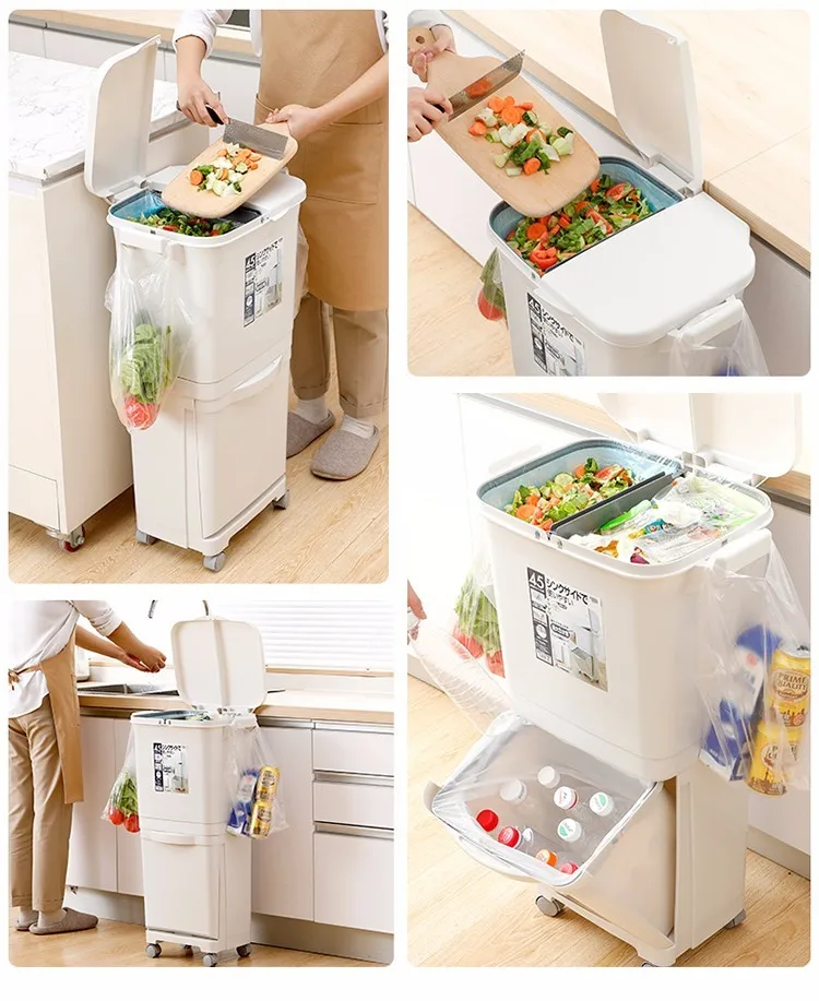 Kitchen Under Sink Cabinet Trash Can Hidden Big Compartment Plastic Trash  Can Sink Sorting Rectangle Cubo Basura Kitchen Items - AliExpress