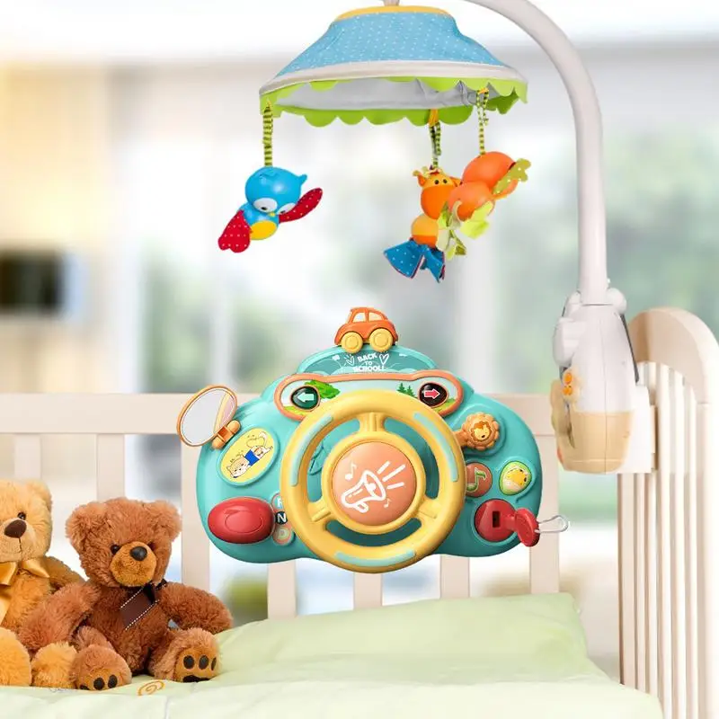 Cartoon Electric Simulate Driving Car Steering Wheel Baby Sounding Toys Kids Early Educational Stroller Driving Musical Toys 2