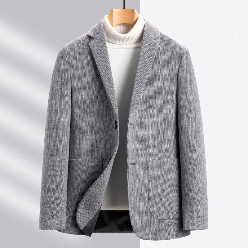 New Men's Woolen Suit Jacket Top Luxury Autumn Winter Men Casual Business Wool Single Breasted Blazer Overcoats Men Blazer