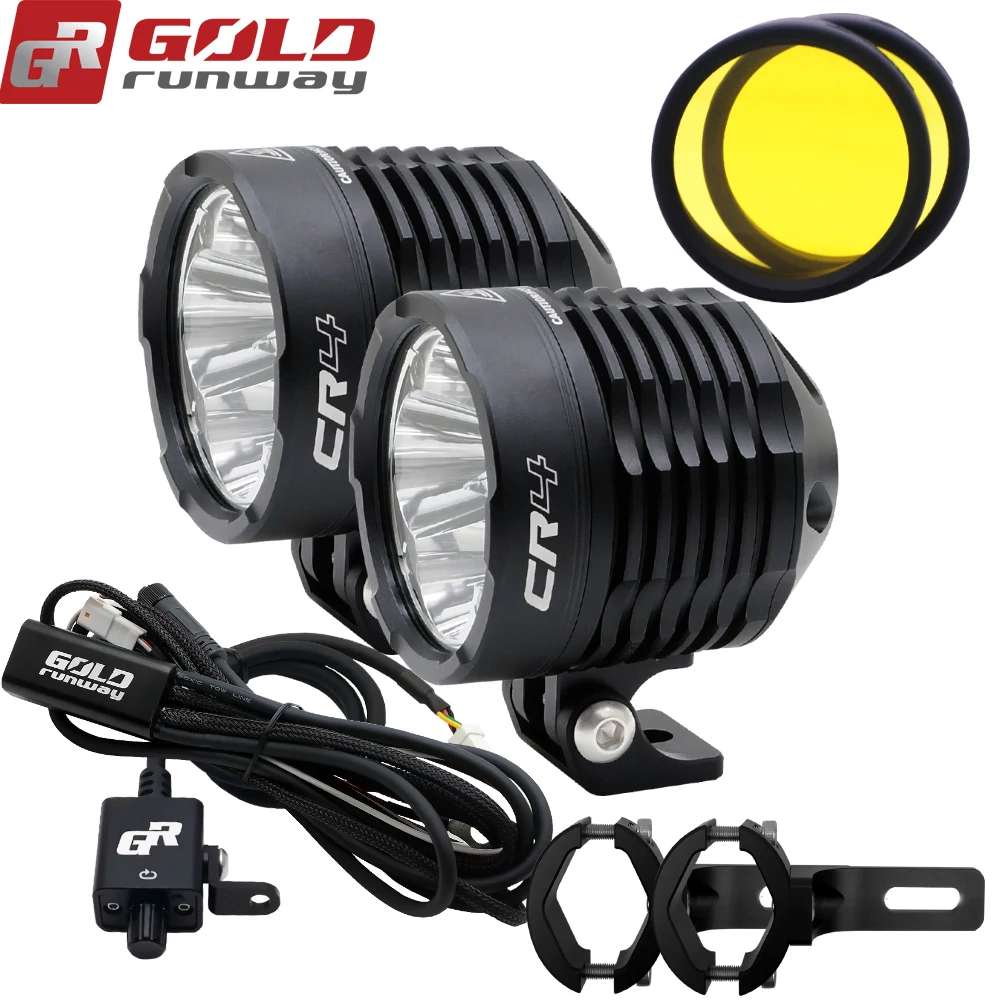 

2PCS GOLDRUNWAY GR-CR4 35W 3800LM U3 LED Motorcycle Spot Driving Headlight Motorbike Fog Lamp Fully dimmable 3 strobes