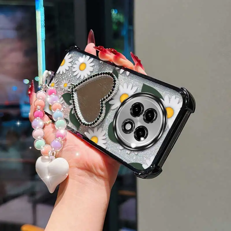 White Daisy Phone Case Set with Lanyard & Circular Stand - 3 Piece Bundle