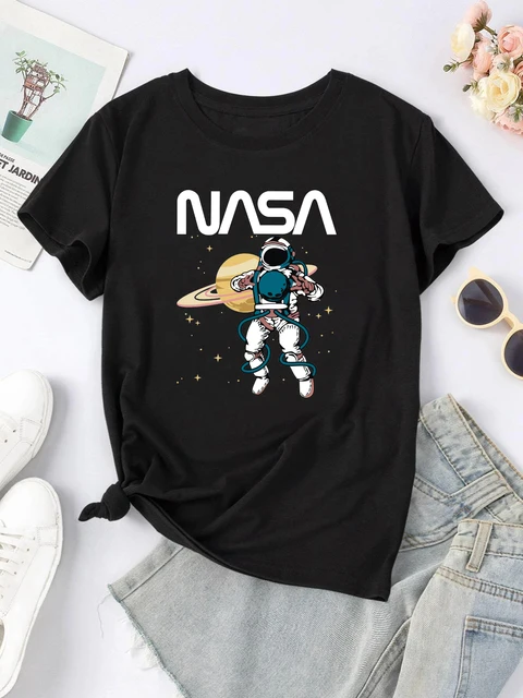 Camiseta de cuello redondo con estampado de la FDA para mujer, camiseta de manga corta, camiseta informal de cuello redondo elástica ligera, camisetas de verano 1