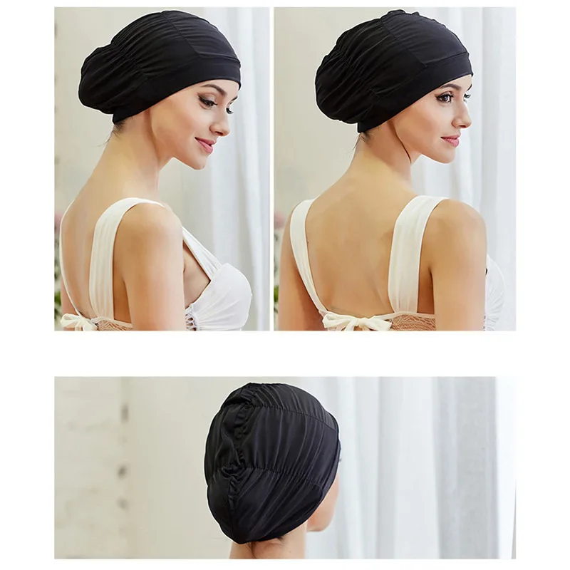Swimming Hat Women Unisex Girls Long Hair Bathing Cap Swimming Cap Stretch Drape Free Size Swim Pool Sport Elastic Nylon Turban 4