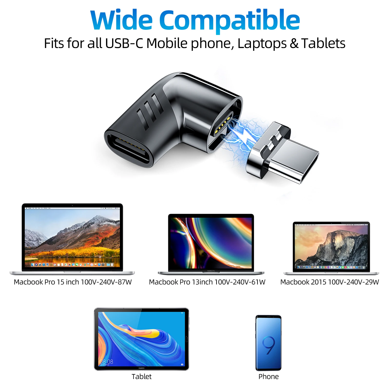Usb C To Type C Magnetic Adapter 120W Fast Charging Magnet Converter Cable Right Angle Usbc Connector