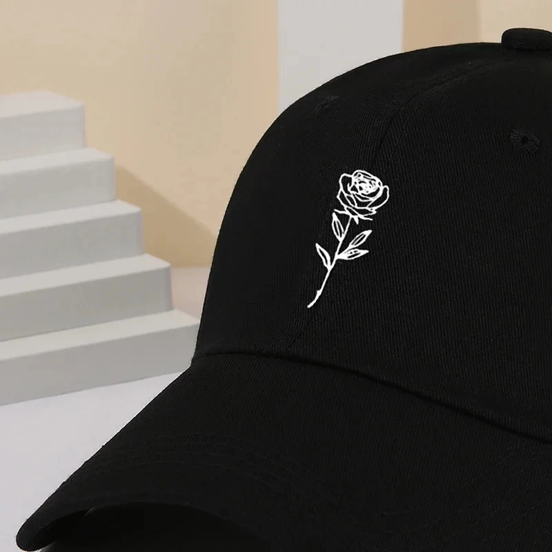 Baseball Cap Spring/Summer Solid Rose Printed for Women Outdoor Leisure Versatile Sunscreen Couple Duck Tongue