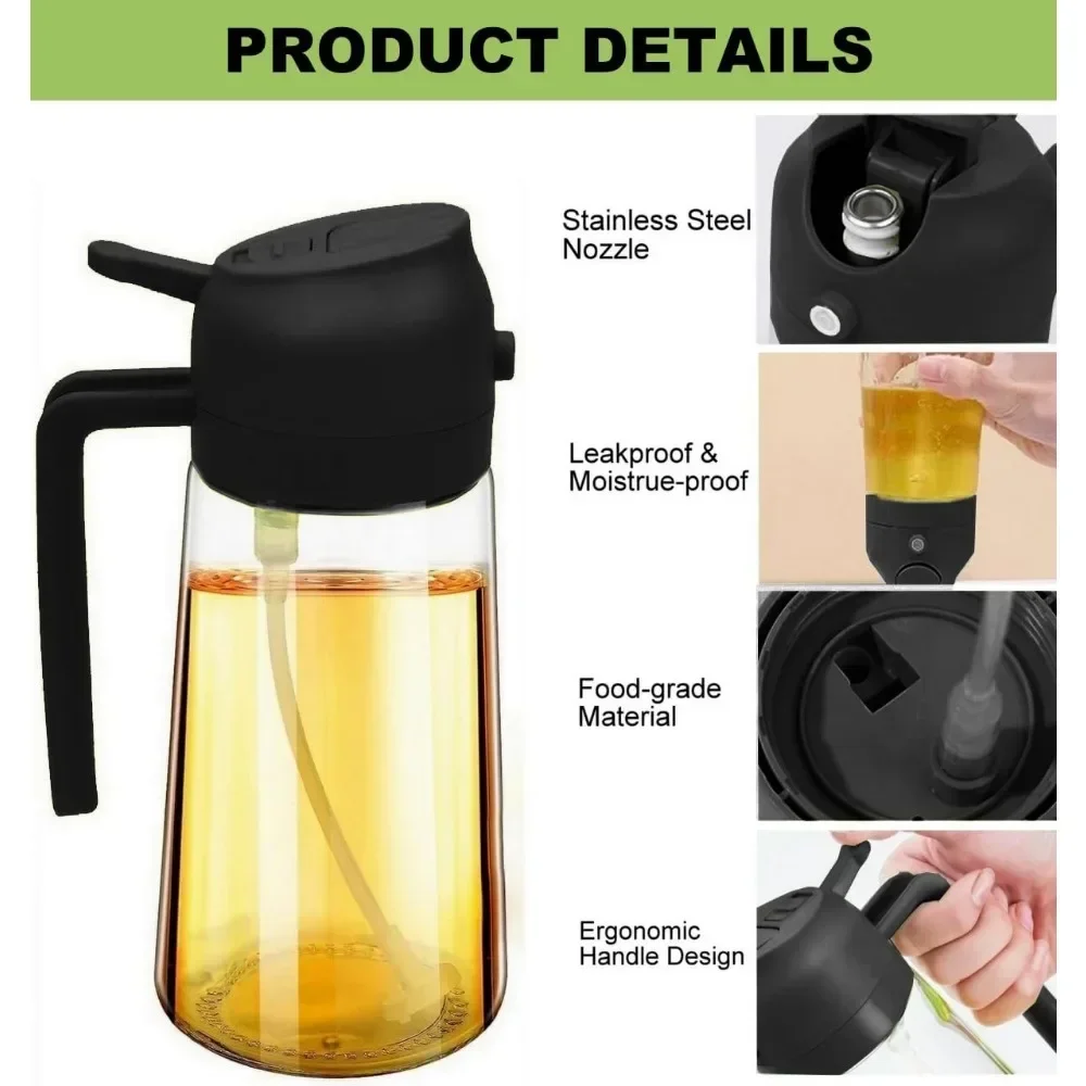 1-2PCS 2in1 Olive Oil Dispenser Bottle 500ml Plastic Oil Sprayer Cooking Oil Spray Tank BBQ Baking Picnic Kitchen Tools for Home 3