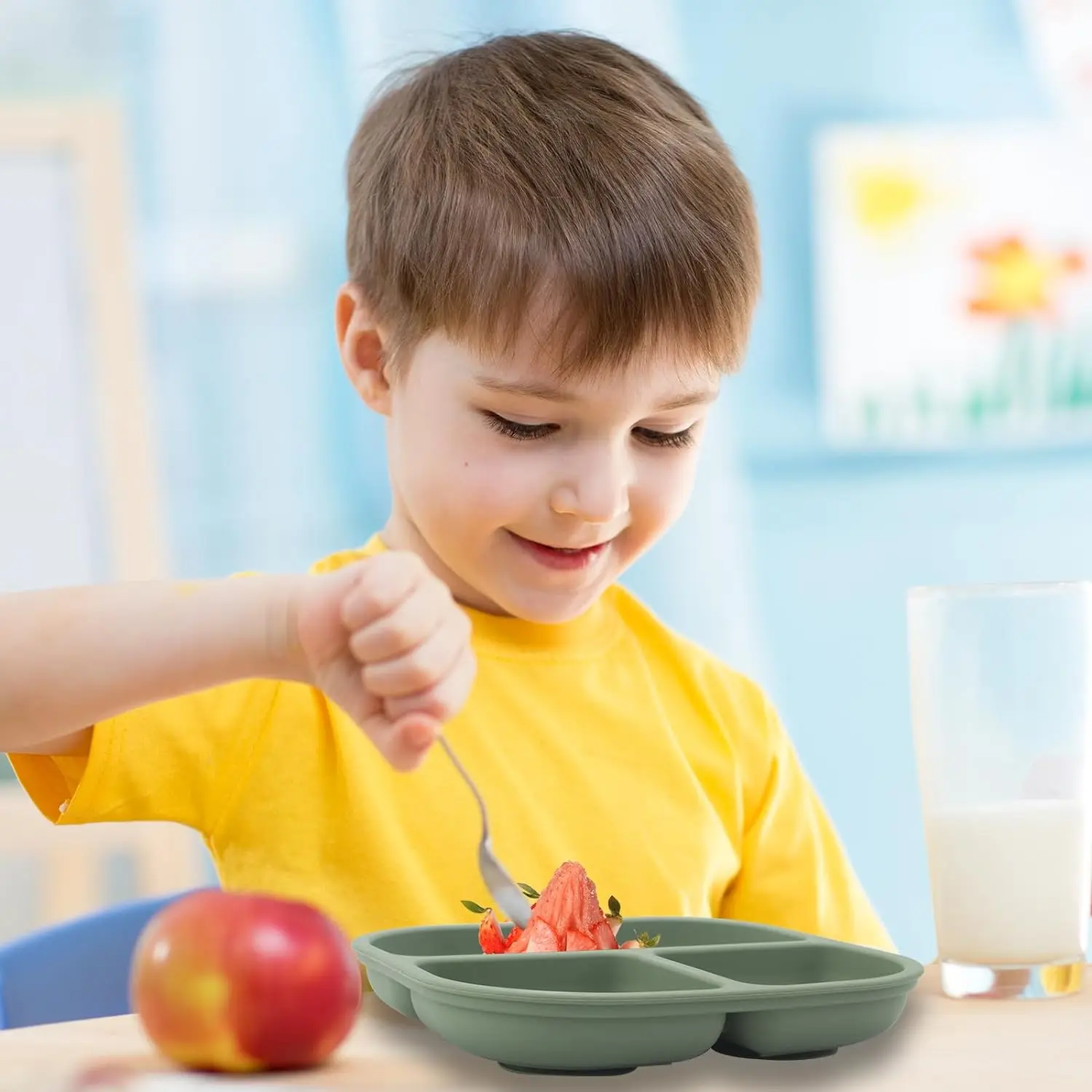 Food Grade Silicone Dining Plate Children 3-Grids Dishes Eating Training Tableware Feeding Tray With Sucker Anti-Drop Baby Stuff 4