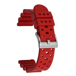 Breathable Sport Waterproof Fluoro Rubber Strap - Quick Release Watch Band Bracelet - 20mm (Red)