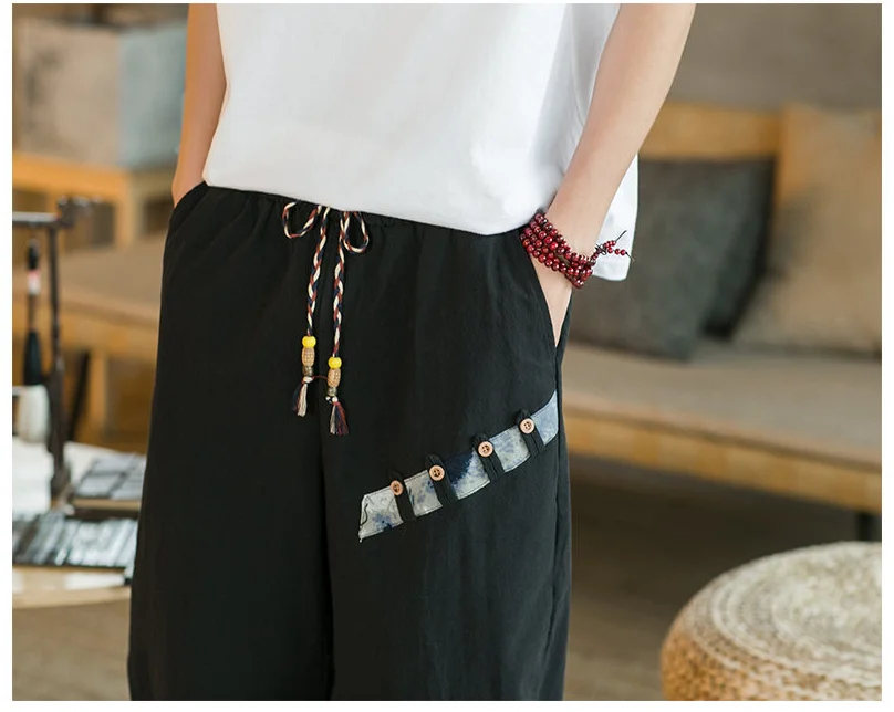 Japanese cotton linen harem pants for men summer breathable linen cropped pants men casual elastic waist fitness linen pants,men cotton pants,men harem pants