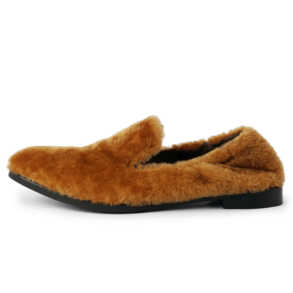 

2023 New Fashion Women Spring Fall Wool Loafers Round Toes Shoes Woman Leather Designer Casual Flats Ladies Low Heel Brown Black