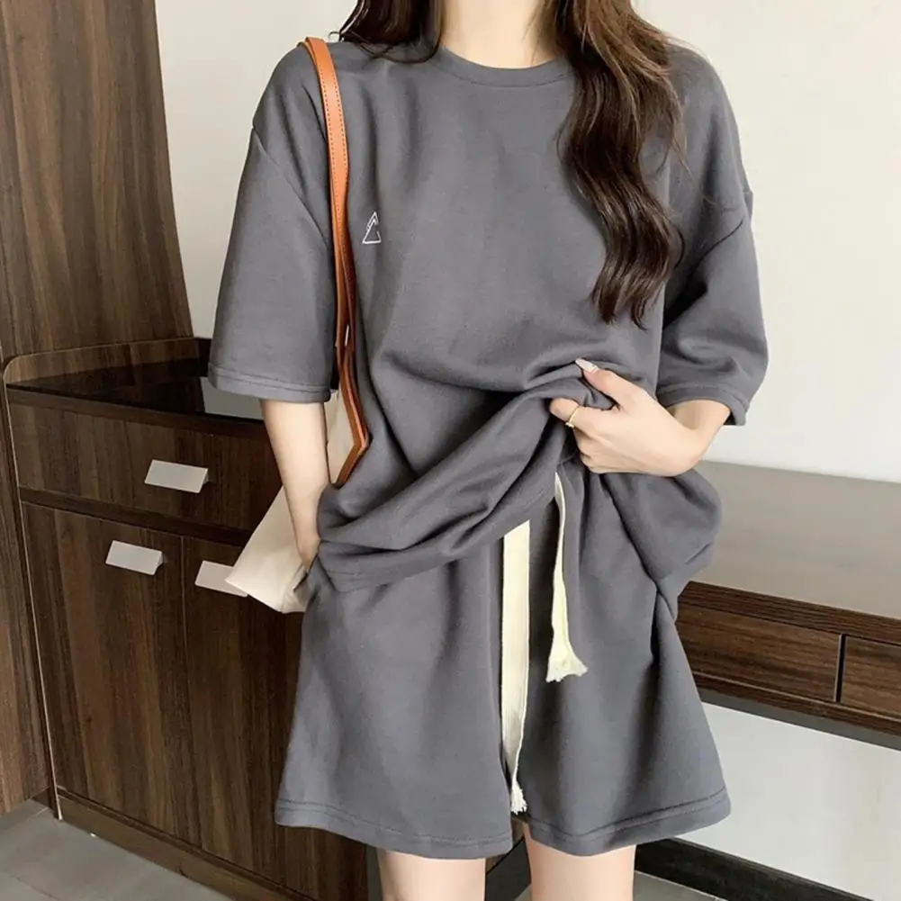 

Fashion Casual Outfit Mid-rise Sports Suit Elastic Waistband Pure Color Tops Wide Leg Shorts Sportswear Sweat Absorption