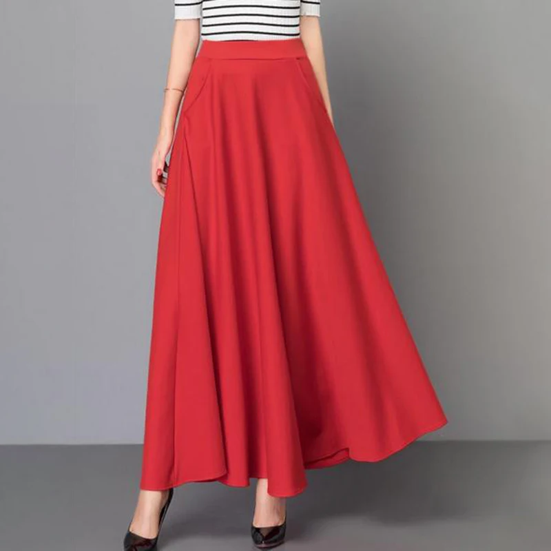 

New Long Solid Color Long Skirts Elegant Party Fashion Ladies A Line Elastic Band Korean Maxi Skirt Clothing For Women Female