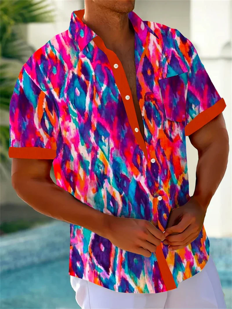 חולצת קיץ חדשה לגברים באיכות גבוהה מבד פשתן הוואי עם שרוולים קצרים בצבע אחיד