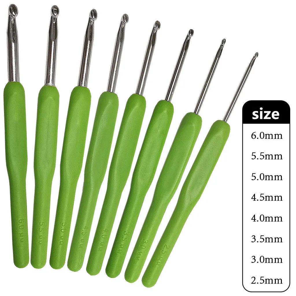 Set of 8 Soft-Grip Aluminum Crochet Hooks (2.5-6mm) for DIY Knitting Projects