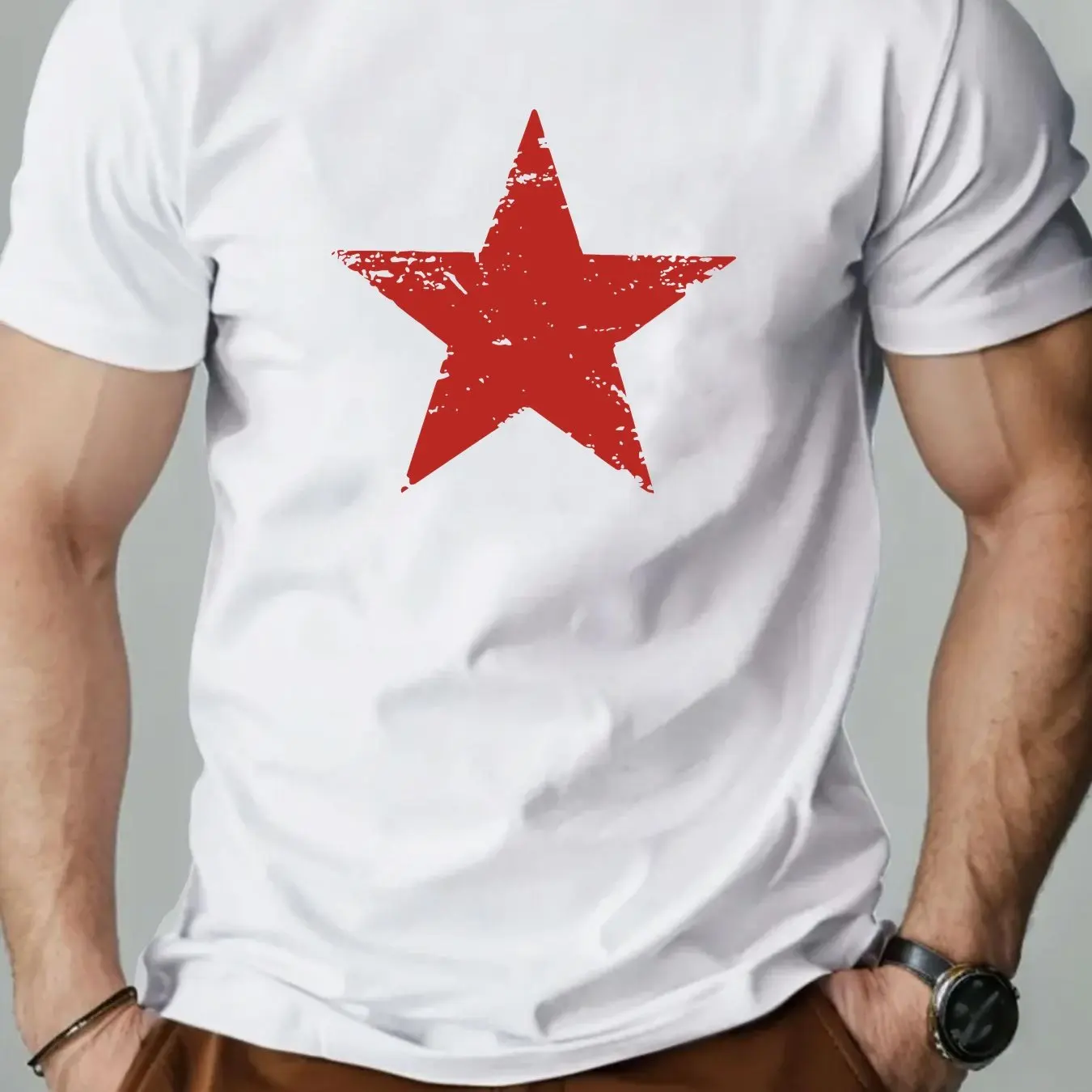 تي شيرت رجالي صيفي 100% من القطن الخالص كاجوال فضف...