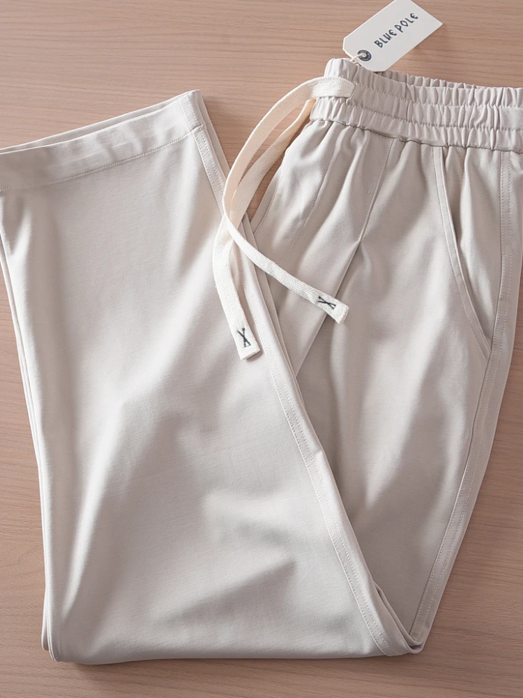 Summer Lightweight Breathable Smooth and Loose Straight Sweatpants Draped and Elastic Home Men's Casual Pants