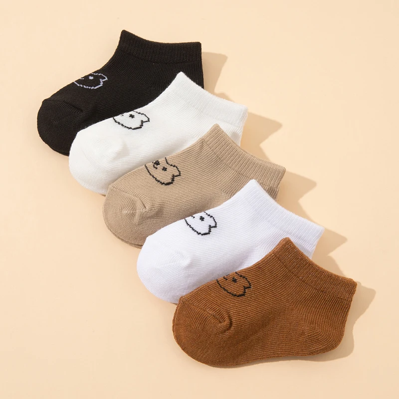 5 쌍 미끄럼 방지 양말 귀여운 곰 프린트 노쇼 통기성 양말 소년 소녀 신발