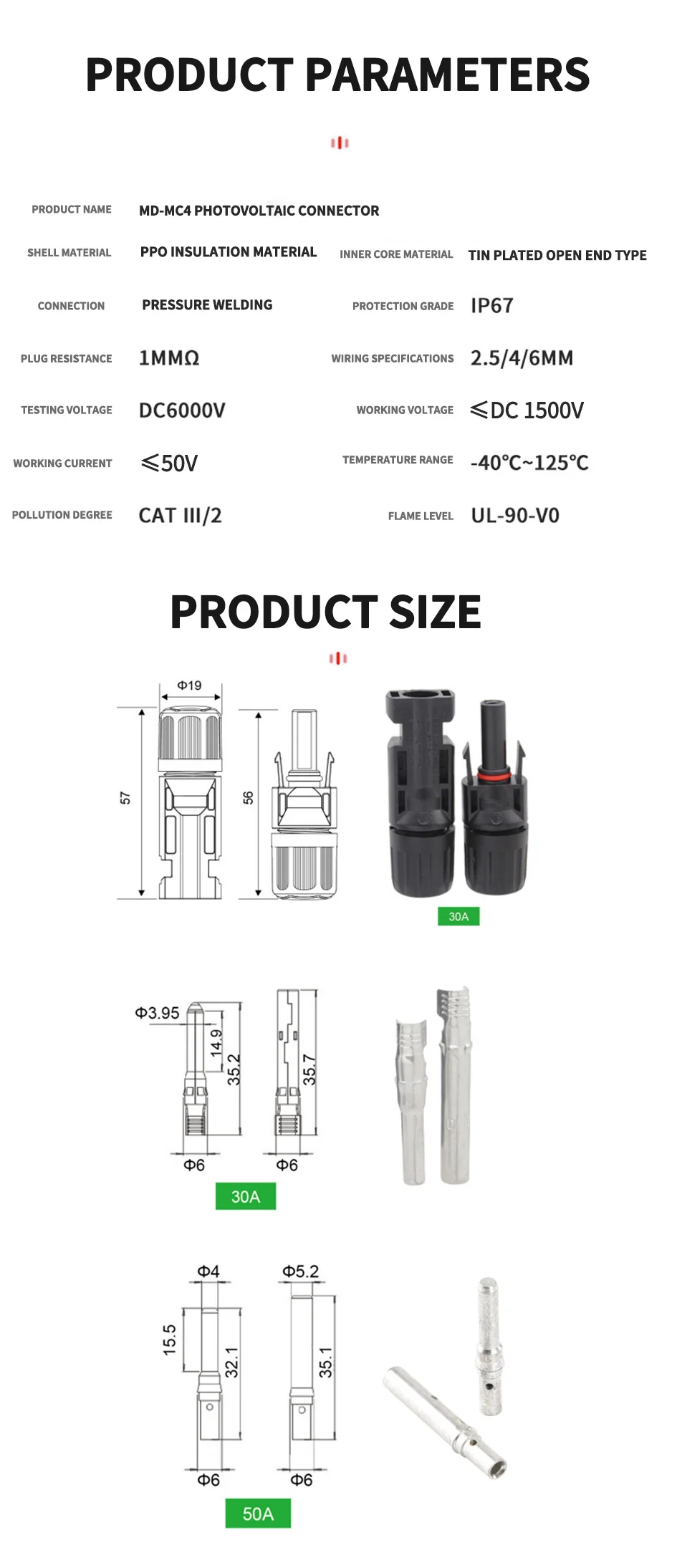 kit de connecteurs solaires photovoltaïques pour câble mc panneau pièces