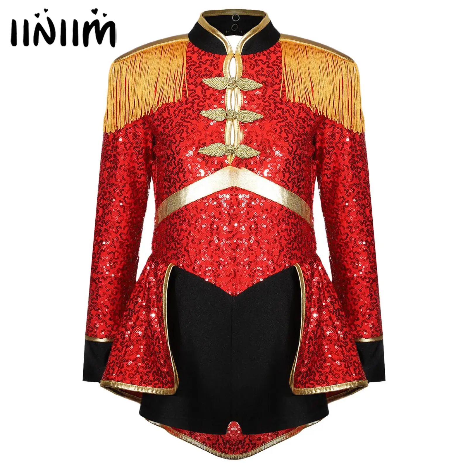 Cosplay Costume, Kids Girls Dress: Girls Circus Ringmaster Lion Tamer Cosplay Outfits Fringe Sequins Bodysuit Vintage Showman Magician Drummer Roleplay Costume