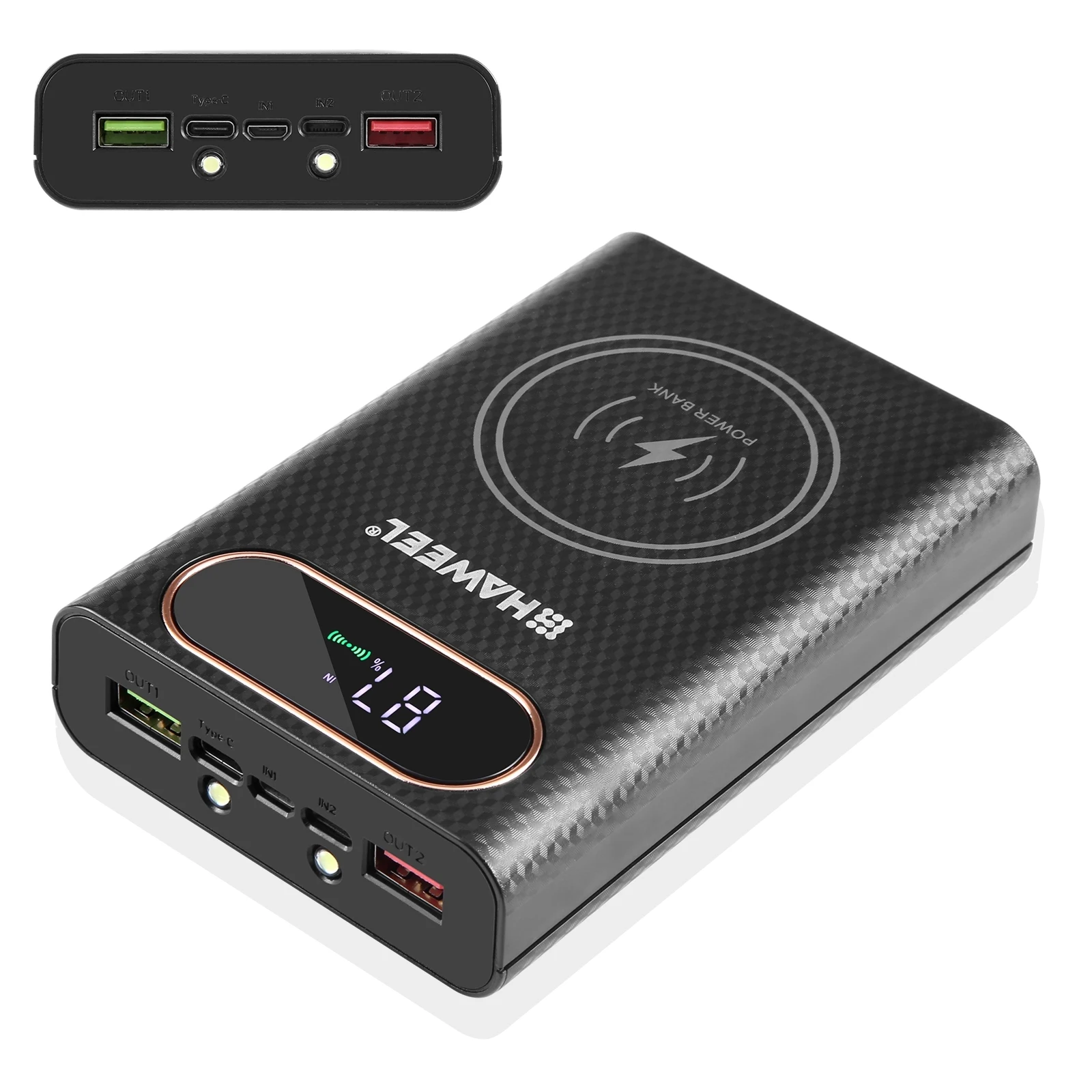 HAWEEL DIY 4 x 21700 Battery 22.5W Fast Charge 15W Wireless Charging Power Bank Box Case Display Not Include Batter