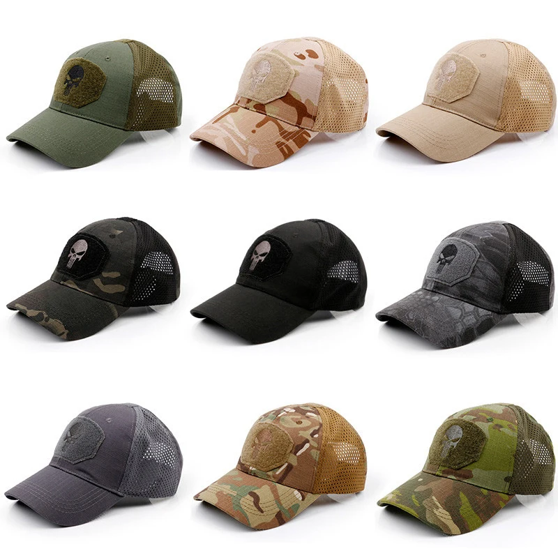 Camouflage Army Green Skull Baseball Caps Outdoor Adventure Basketball Football Adjustable Summer Sun Hats Men Women Camping