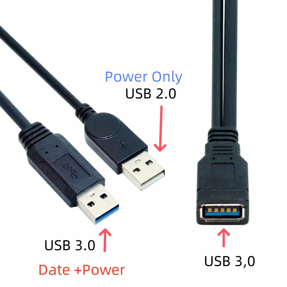 USB 3.0 암-듀얼 USB 수 추가 전원 공급 데이터 연장 코드 어댑터 분배기 Y 케이블 (2.5인치 모바일 하드 디스크용)