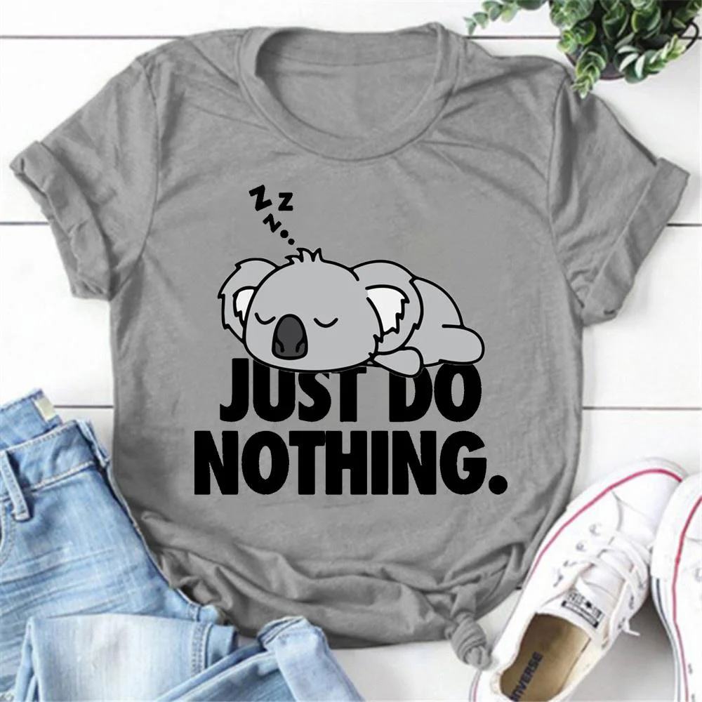 Süßer Koala einfach nichts bedruckte T-Shirts für Frauen Kurzarm lustige Rundhals-T-Shirt lässige Sommer oberteile – Detail 3