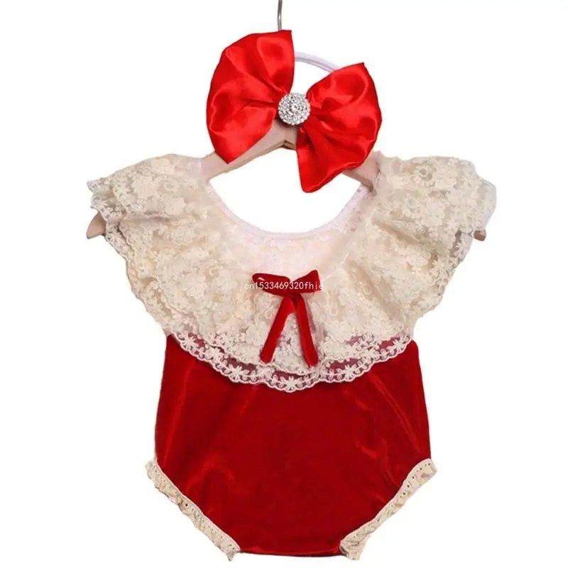 

Photography Props for Baby Girls 0-1M Photo Costume Bowknot Jumpsuits Headdress Newborn Milestones Festival Photo Outfit