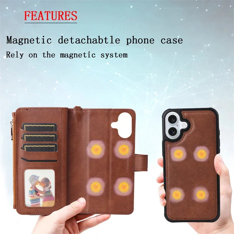 Luxury Flip Leather Phone Case with Magnetic Zipper Wallet and Multi-Card Holder