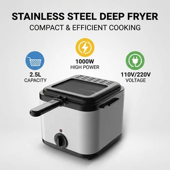 110V 220V 1000W 2.5L Square Fryer Multifunctional Electric Fryer French Fries Chicken Wings Snacks 1