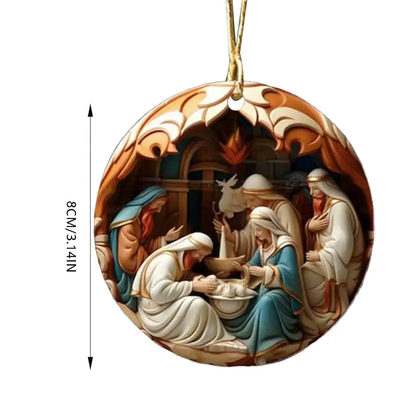 Holy Family Statue 2D Fadeless Nativity Scene Ornaments Waterproof Colorful Pendant With Rope Christmas Nativity Decor Supplies