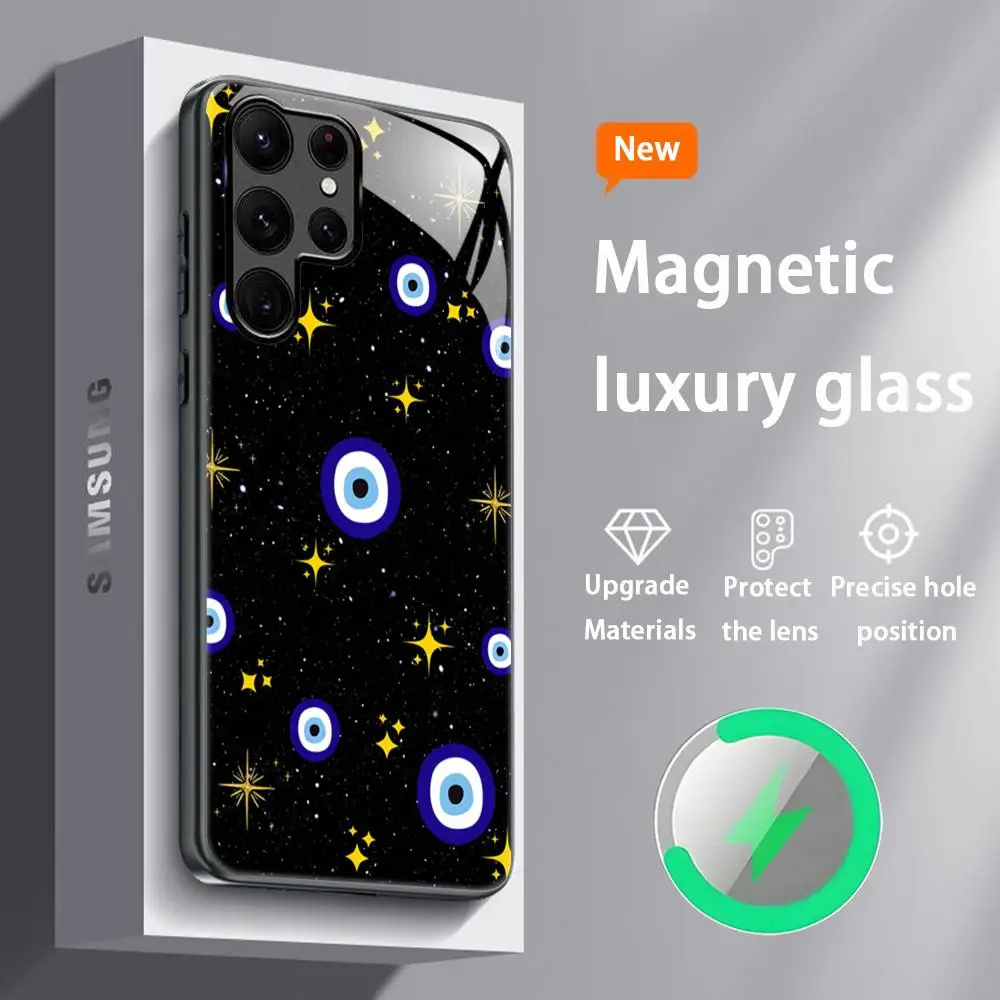 Design Blue Evil Eye Phone Case with Glass Magnetic Back