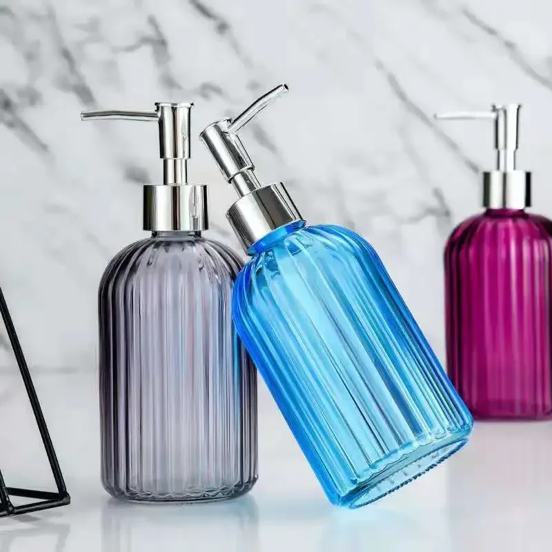 400ml Vertical Stripe Refillable Glass Pump Bottle