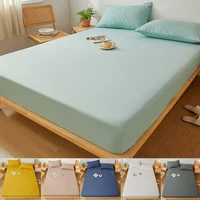 Drap-housse en coton de couleur unie avec bande élastique, housse de matelas réglable antidérapante pour lit Double King Queen 160x200 200x200cm 1
