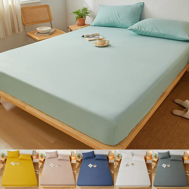 Drap-housse en coton de couleur unie avec bande élastique, housse de matelas réglable antidérapante pour lit Double King Queen 160x200 200x200cm 1