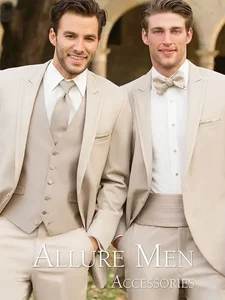 Beige Casual Wedding Suits For Men Groomsmen Jacket Slim Fit 3 Piece Elegant Tuxedo Custom Suit Prom Blazer Sets Terno Masculino